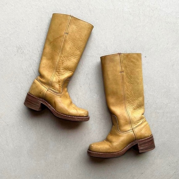 SOLD Vintage 70s Frye Campus Banana Boots Womens 5.5 Square Toe Marbled Boot - Picture 3 of 11